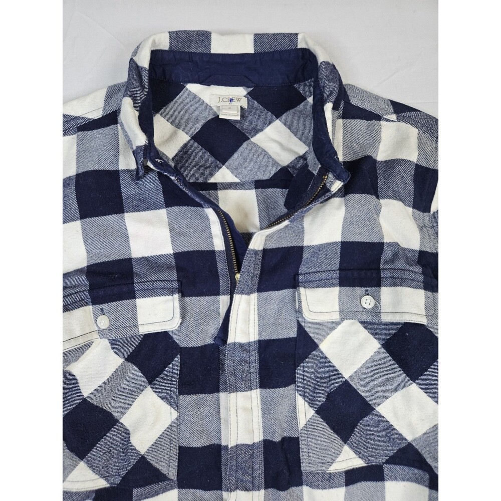J Crew Shirt Women's Medium Blue Flannel Buffalo Check Plaid 1/2 Zip Popover - Picture 10 of 14